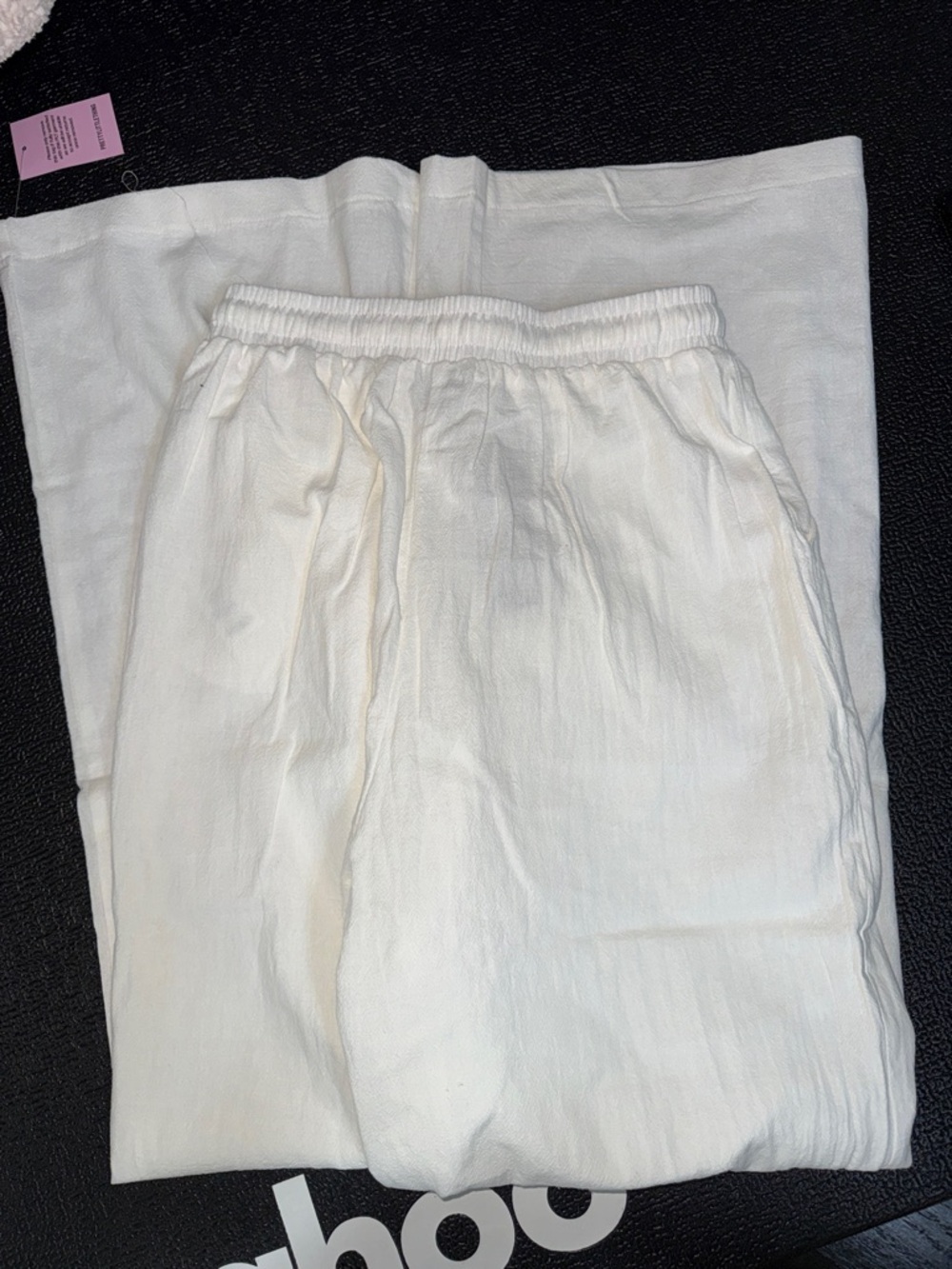PrettyLittleThing White Linen Look Tailored Draw String Wide Leg Trouser - Picture 4 of 4